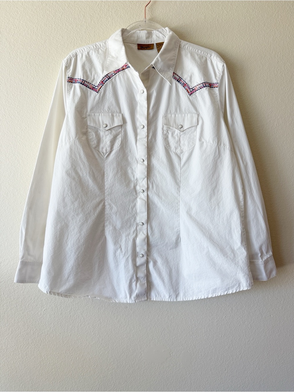 Wrangler Western Pearl Snap Button Down Shirt Cotton Embroidered Yoke Boho